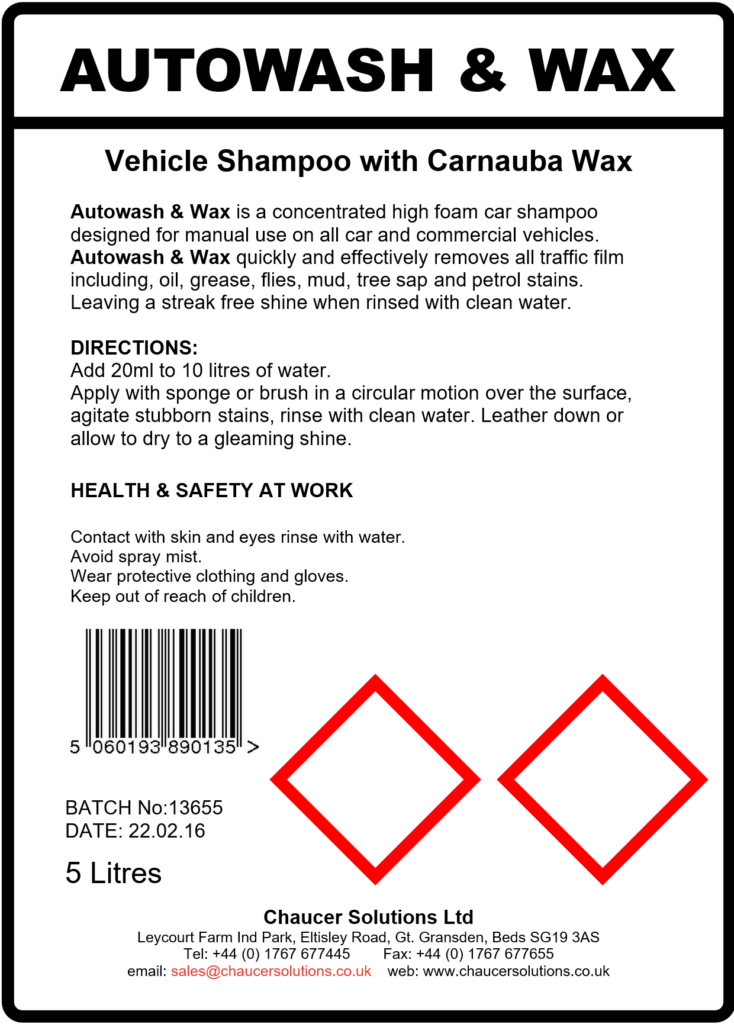AUTOWASH & WAX – 5 LITRES – Chaucer Solutions