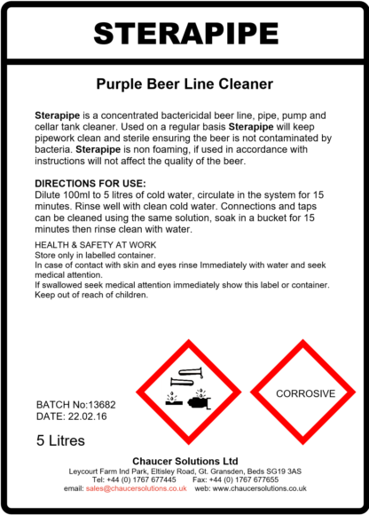 STERAPIPE BEER LINE CLEANER - 5 LITRES - Image 2